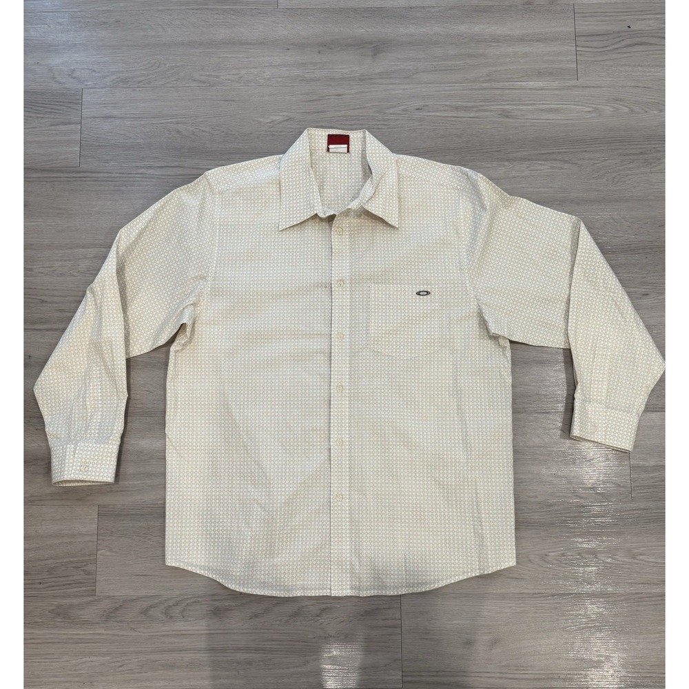 Vtg Oakley Button Down Long Sleeve Rounded Square Geometric Yellow Gold Men's L